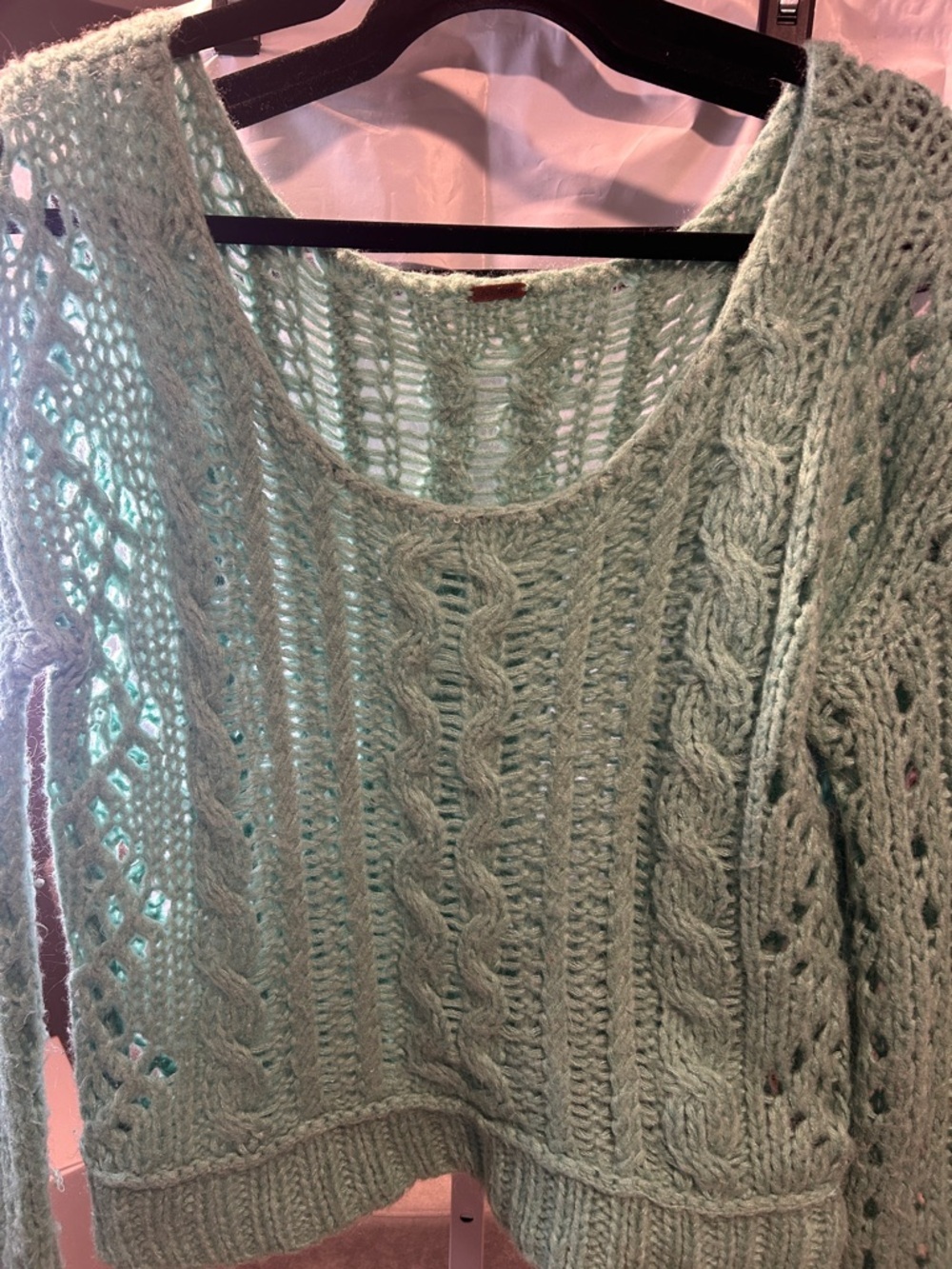 Free People Light Mint Cable Knit Women's Sweater EUC